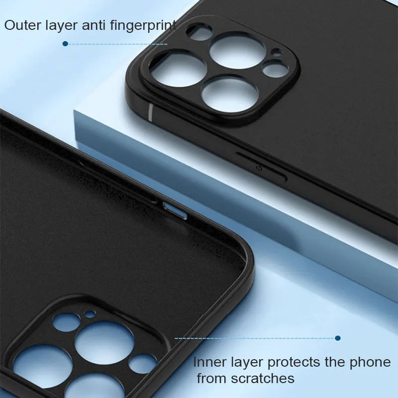 Luxury Black Phone Case For iPhone 16 15 14 11 12 13 Pro Max 7 8 Plus 13 Mini 16E SE 2022 Xr X Xs Matte Soft Back Cover Case